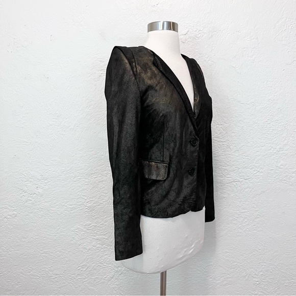 Sandro Paris Small 1 Blazer Jacket 100% Genuine Leather Black Gold S - Picture 5 of 14